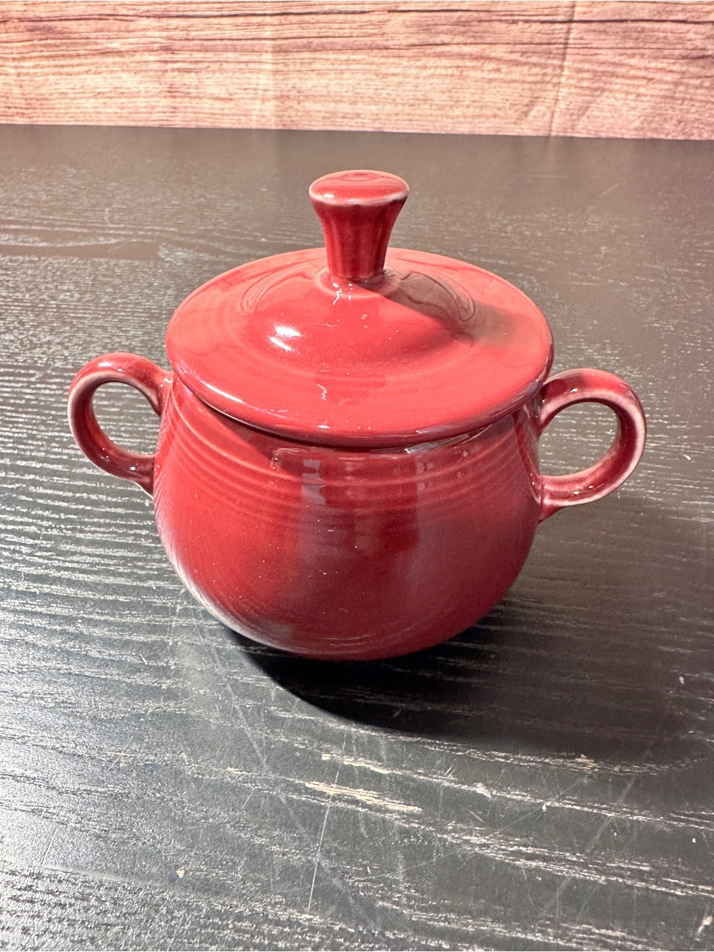 Vintage HLC USA Fiesta ware Covered Sugar Bowl In Scarlet? Never Used